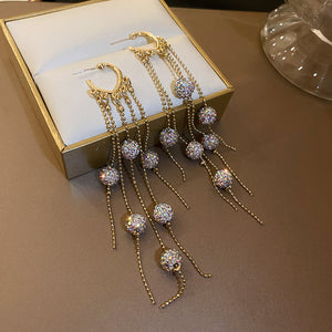 Diamond Ball Tassel Earrings