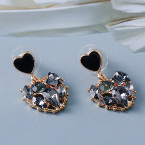 Double Heart Black Earrings