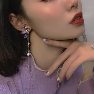 Purple Butterfly Tassel Earrings