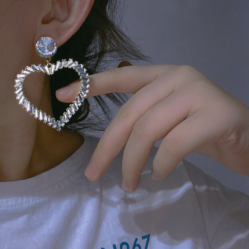 Diamond Heart Earrings (Silver Post)