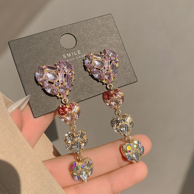 Multicolor Heart Tassel Earrings